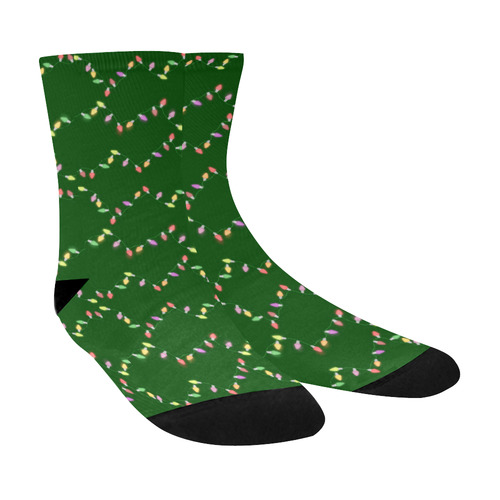 Festive Christmas Lights on Green Crew Socks