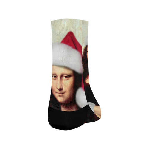 Christmas Mona Lisa with Santa Hat Crew Socks