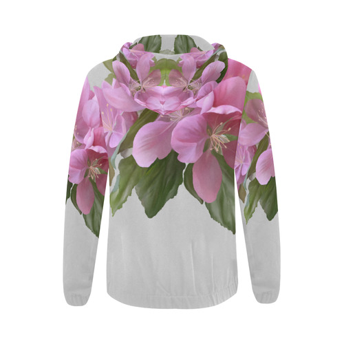 Pink Blossom Branch, , floral watercolor All Over Print Full Zip Hoodie for Women (Model H14)