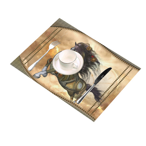 Aweseome steampunk horse, golden Placemat 14’’ x 19’’ (Two Pieces)