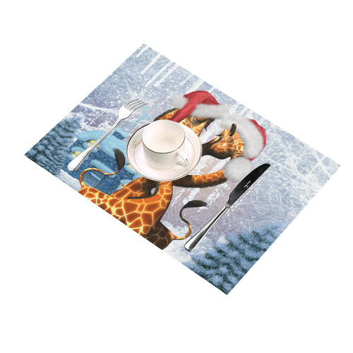 Christmas, funny giraffe Placemat 14’’ x 19’’ (Two Pieces)