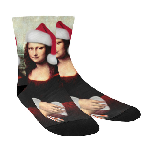 Christmas Mona Lisa with Santa Hat Crew Socks