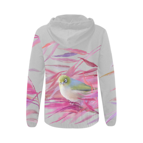 Cute little SilverEye, angry bird watercolor All Over Print Full Zip Hoodie for Women (Model H14)
