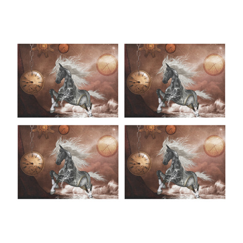 Amazing steampunk horse, silver Placemat 14’’ x 19’’ (Four Pieces)