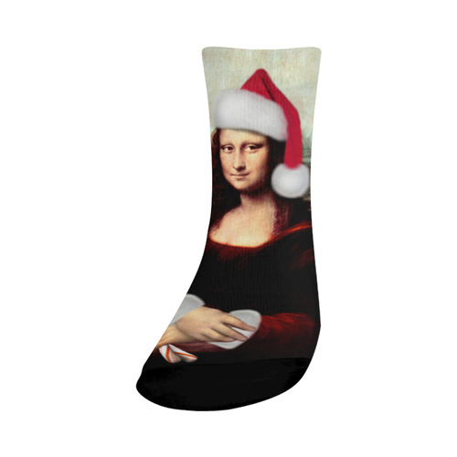 Christmas Mona Lisa with Santa Hat Crew Socks