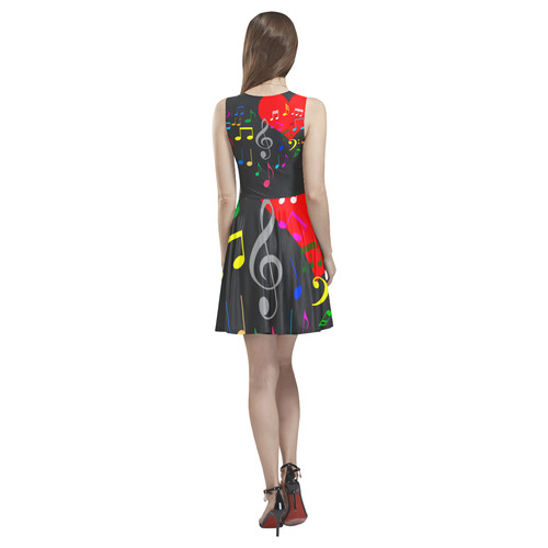 Singing Heart Red Song Color Music Love Romantic Thea Sleeveless Skater Dress(Model D19)