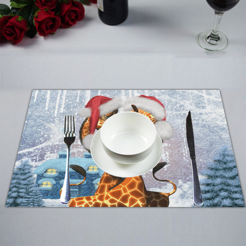 Christmas, funny giraffe Placemat 14’’ x 19’’ (Two Pieces)