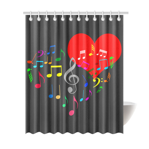 Singing Heart Red Song Color Music Love Romantic Shower Curtain 69"x84"