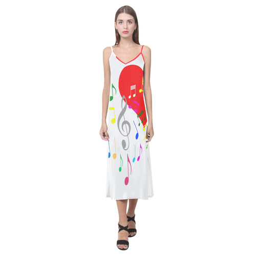 Singing Heart Red Song Color Music Love Romantic V-Neck Open Fork Long Dress(Model D18)