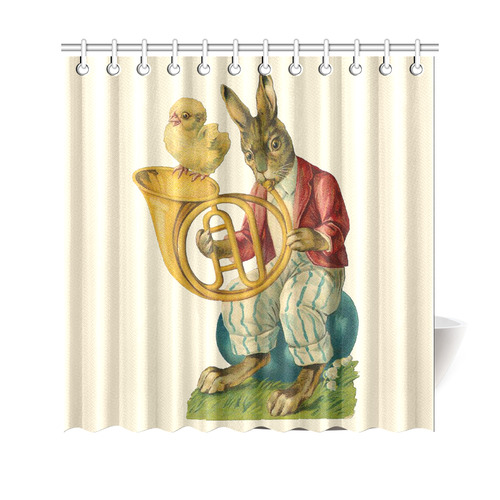 Vintage Easter Bunny Chick French Horn Shower Curtain 69"x70"