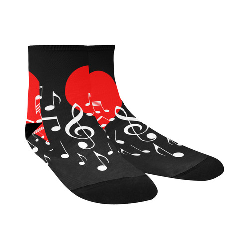 Singing Heart Red Note Music Love Romantic White Quarter Socks