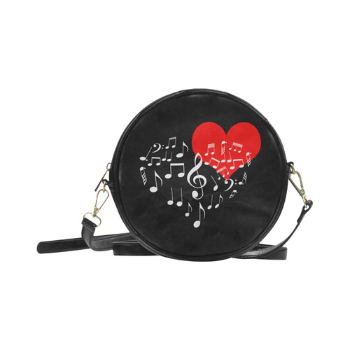 Singing Heart Red Note Music Love Romantic White Round Sling Bag (Model 1647)