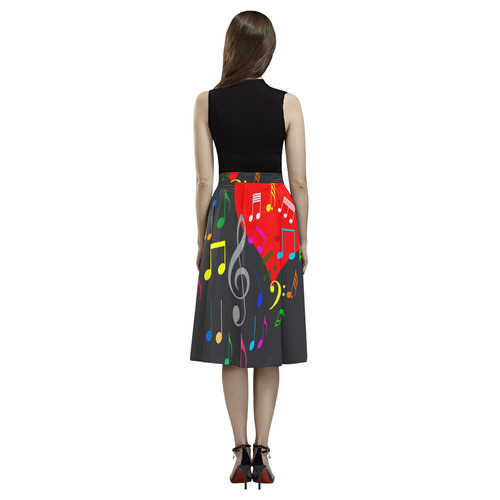 Singing Heart Red Song Color Music Love Romantic Aoede Crepe Skirt (Model D16)