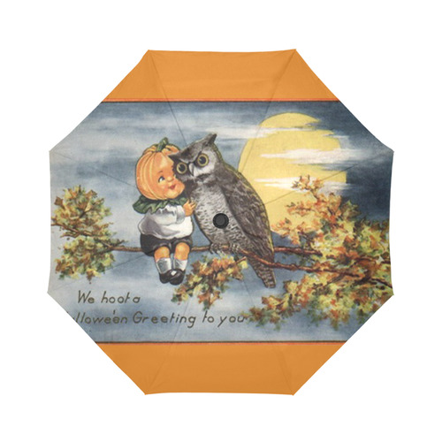 Pumpkin Owl Vintage Halloween Hoot Auto-Foldable Umbrella (Model U04)