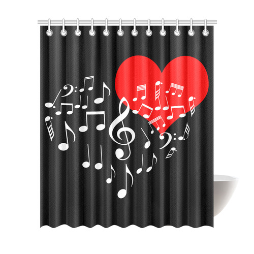 Singing Heart Red Note Music Love Romantic White Shower Curtain 72"x84"