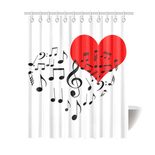 Singing Heart Red Song Black Music Love Romantic Shower Curtain 69"x84"