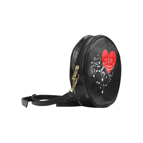 Singing Heart Red Note Music Love Romantic White Round Sling Bag (Model 1647)