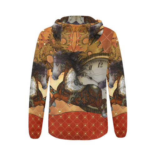 Steampunk, awesome steampunk horse All Over Print Full Zip Hoodie for Women (Model H14)