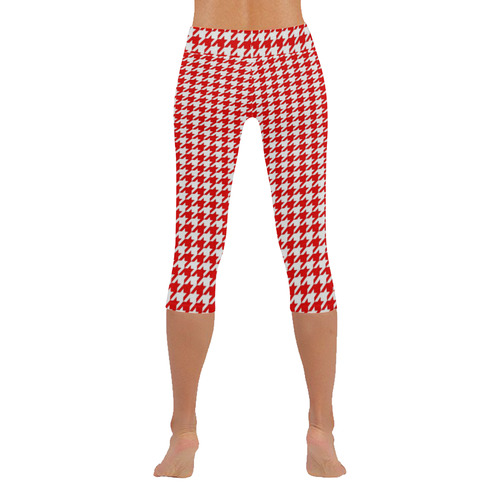 Friendly Houndstooth Pattern,red by FeelGood Women's Low Rise Capri Leggings (Invisible Stitch) (Model L08)