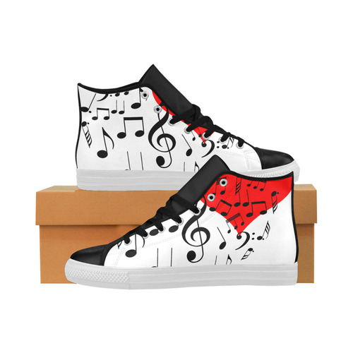 Singing Heart Red Song Black Music Love Romantic Aquila High Top Microfiber Leather Men's Shoes/Large Size (Model 032)