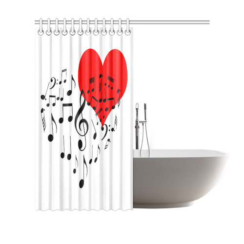 Singing Heart Red Song Black Music Love Romantic Shower Curtain 69"x70"