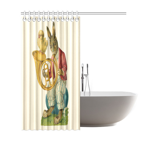 Vintage Easter Bunny Chick French Horn Shower Curtain 69"x72"