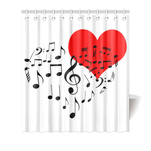 Singing Heart Red Song Black Music Love Romantic Shower Curtain 66"x72"