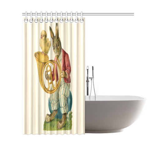 Vintage Easter Bunny Chick French Horn Shower Curtain 69"x70"
