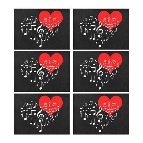 Singing Heart Red Note Music Love Romantic White Placemat 14’’ x 19’’ (Set of 6)