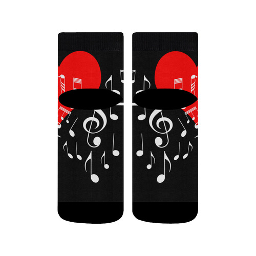 Singing Heart Red Note Music Love Romantic White Quarter Socks