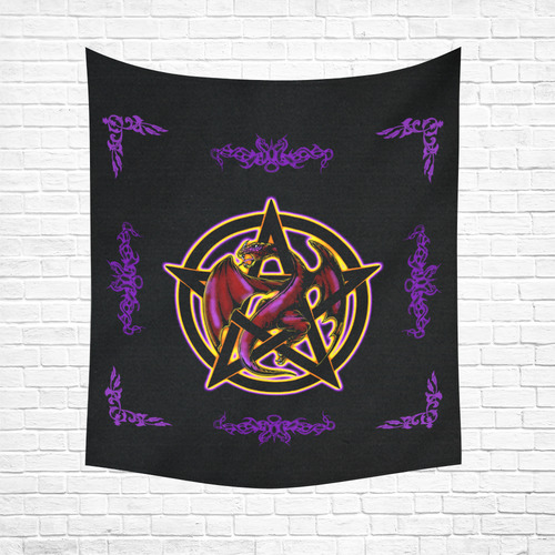 Red Dragon Pentacle Fantasy Art Cotton Linen Wall Tapestry 51"x 60"