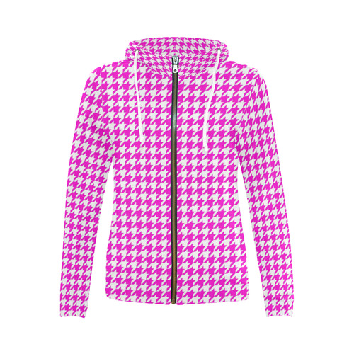 Friendly Houndstooth Pattern,pink by FeelGood All Over Print Full Zip Hoodie for Women (Model H14)