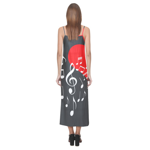 Singing Heart Red Note Music Love Romantic White V-Neck Open Fork Long Dress(Model D18)