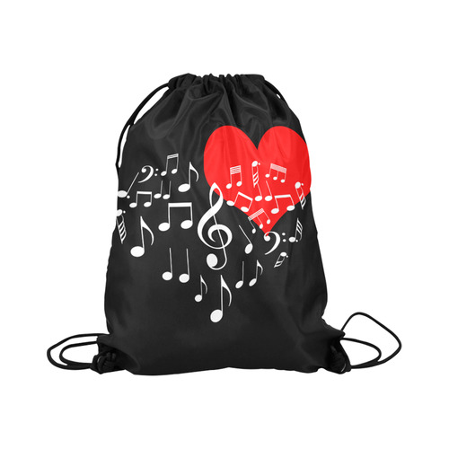 Singing Heart Red Note Music Love Romantic White Large Drawstring Bag Model 1604 (Twin Sides)  16.5"(W) * 19.3"(H)