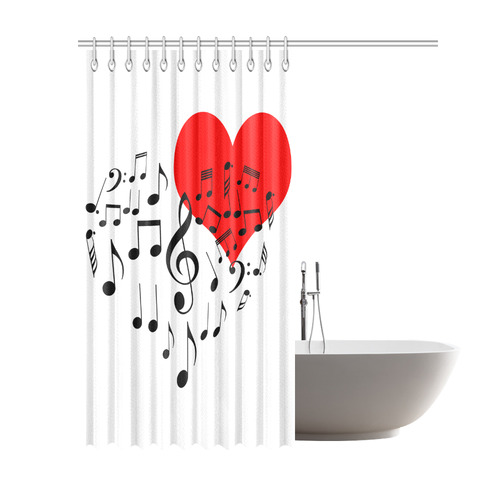 Singing Heart Red Song Black Music Love Romantic Shower Curtain 69"x84"