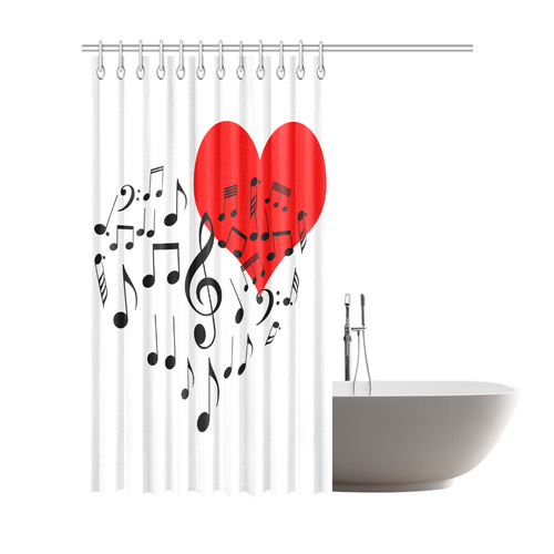 Singing Heart Red Song Black Music Love Romantic Shower Curtain 72"x84"