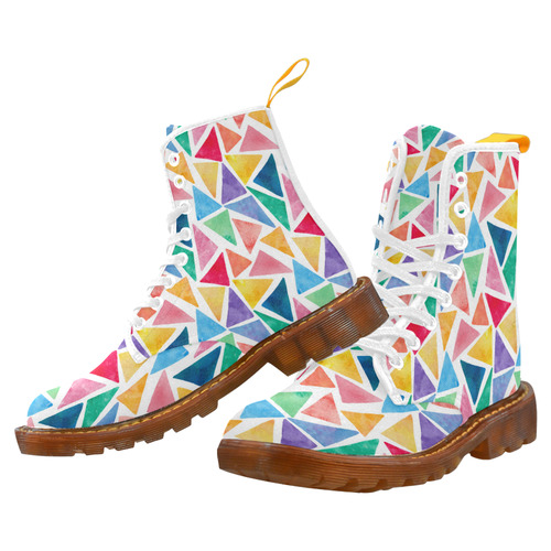 Colorful Watercolor Triangles Geometric Pattern Martin Boots For Women Model 1203H