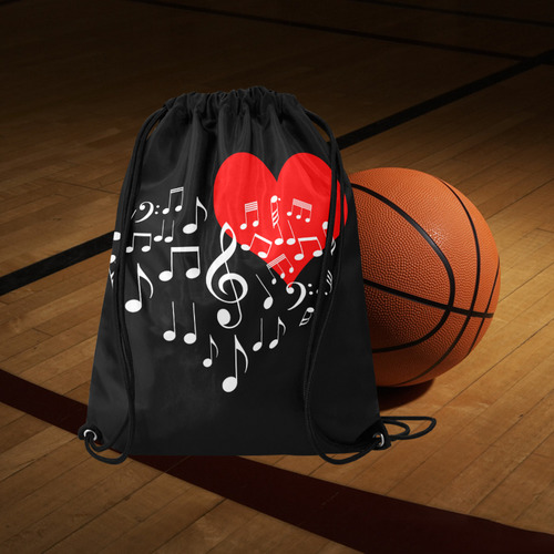 Singing Heart Red Note Music Love Romantic White Large Drawstring Bag Model 1604 (Twin Sides)  16.5"(W) * 19.3"(H)