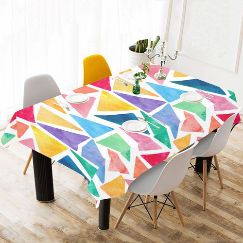 Colorful Watercolor Triangles Geometric Pattern Cotton Linen Tablecloth 60"x 104"