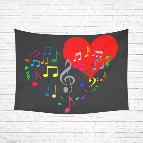 Singing Heart Red Song Color Music Love Romantic Cotton Linen Wall Tapestry 80"x 60"