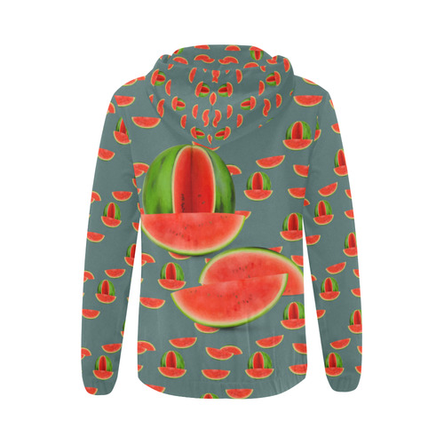 Watercolor Watermelon red, green and sweet pattern All Over Print Full Zip Hoodie for Women (Model H14)