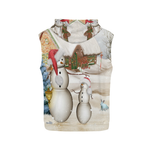 Christmas, Funny snowman with hat All Over Print Sleeveless Hoodie for Men (Model H15)