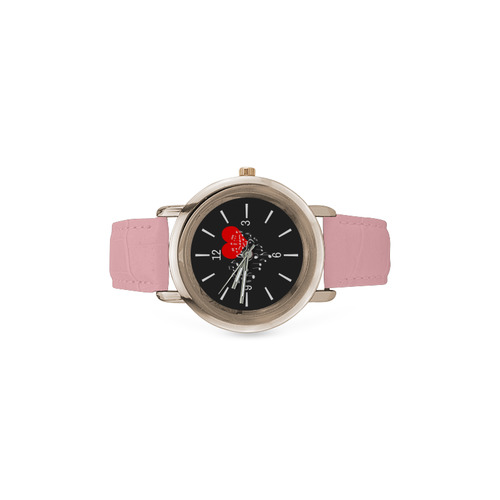 Singing Heart Red Note Music Love Romantic White Women's Rose Gold Leather Strap Watch(Model 201)