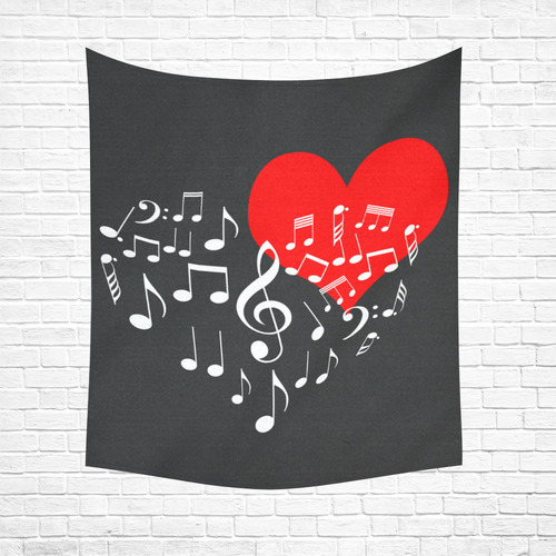 Singing Heart Red Note Music Love Romantic White Cotton Linen Wall Tapestry 51"x 60"