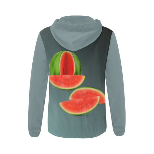 Watercolor Watermelon, red green and sweet All Over Print Full Zip Hoodie for Women (Model H14)
