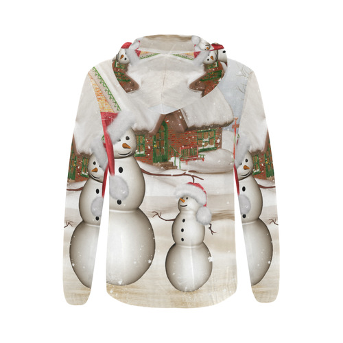 Christmas, Funny snowman with hat All Over Print Full Zip Hoodie for Women (Model H14)