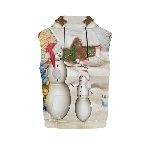 Christmas, Funny snowman with hat All Over Print Sleeveless Hoodie for Men (Model H15)