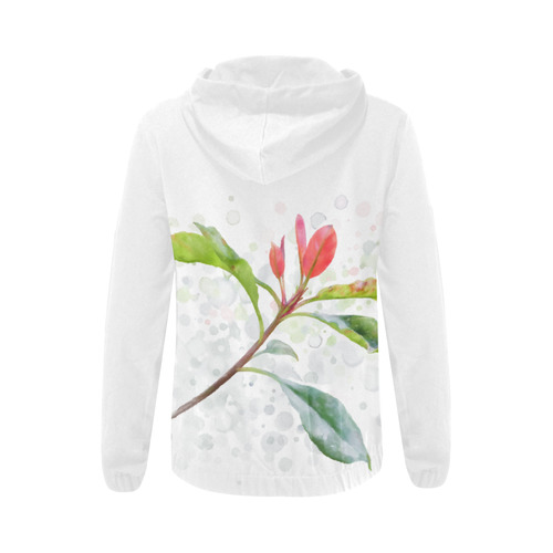 3 colors leaves, red blue green. Floral watercolor All Over Print Full Zip Hoodie for Women (Model H14)