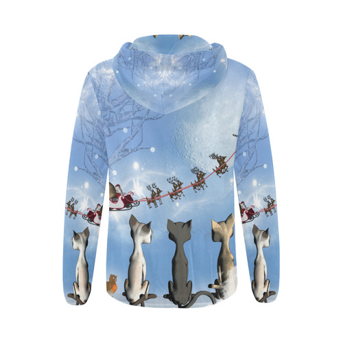 Christmas, cute cats and Santa Claus All Over Print Full Zip Hoodie for Women (Model H14)