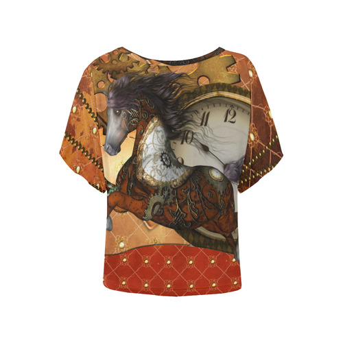 Steampunk, awesome steampunk horse Women's Batwing-Sleeved Blouse T shirt (Model T44)